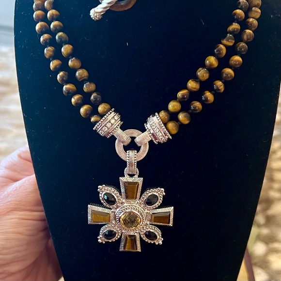 Judith Ripka Elegant Tigers Eye Necklace with Enhancer - Picture 3 of 6